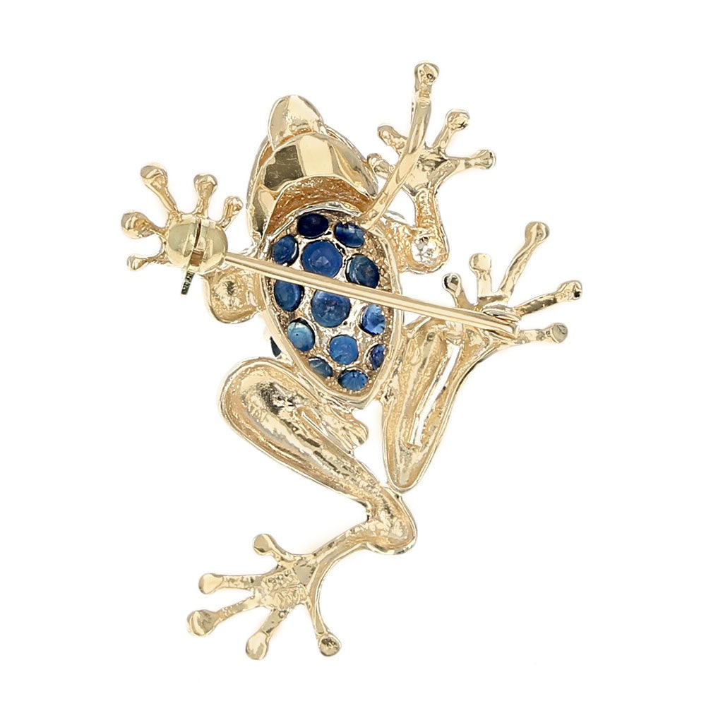 1970's Sapphire Frog Pin with Diamond Eyes in Yellow Gold