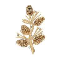 Diamond Pinecone Branch Pin in White and Yellow Gold
