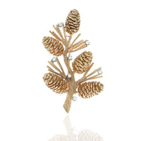 Diamond Pinecone Branch Pin in White and Yellow Gold