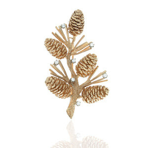 Diamond Pinecone Branch Pin in White and Yellow Gold