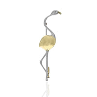Diamond Flamingo Pin in White and Yellow Gold