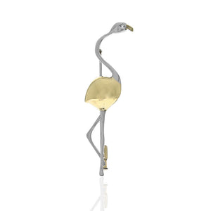 Diamond Flamingo Pin in White and Yellow Gold
