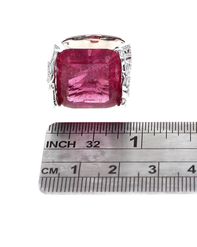 Pink Rubellite Tourmaline & Diamond Cocktail Ring in 18K White Gold