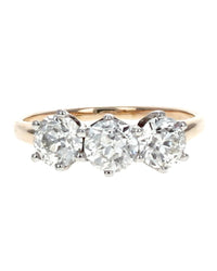 1.49ctw European Cut Diamond Three Stone Ring in 14K Yellow/ White Gold
