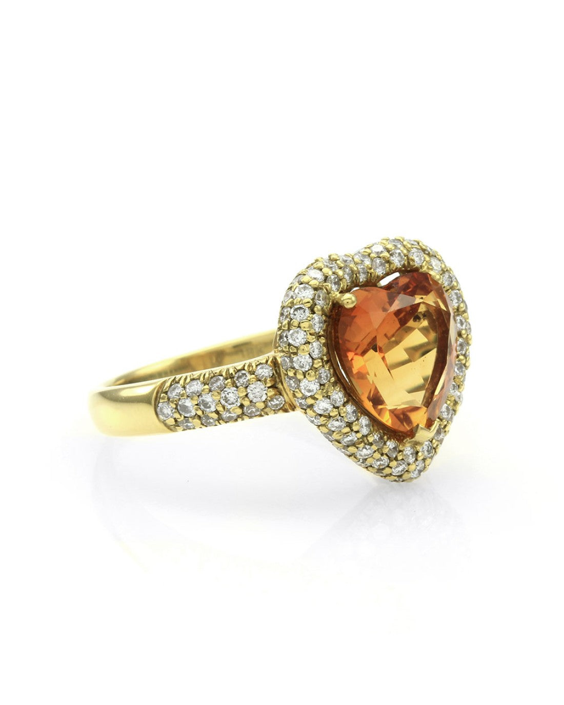 Citrine Ring with Pave Diamond Heart Halo in Gold