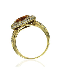 Citrine Ring with Pave Diamond Heart Halo in Gold