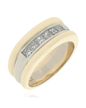 2 Tone Princess Diamond Grooved Band