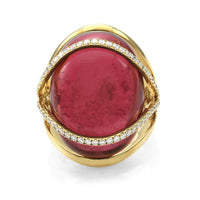 Rubellite Pink Tourmaline and Pave Diamond Ring in Gold