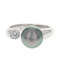 Tahitian Gray Pearl and Diamond Open Ring