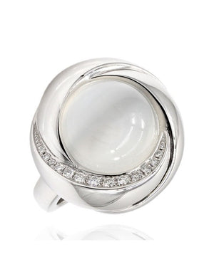 16.09ct Moonstone and 0.18ctw Diamond Ring in 18K White Gold