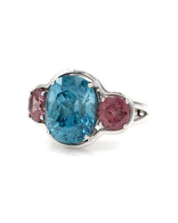 Blue and Pink Zircon Ring in Gold