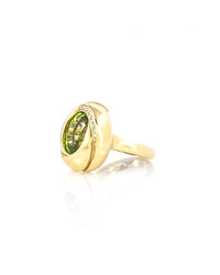 Peridot and Diamond Swirl Ring in Gold