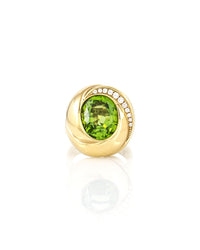 Peridot and Diamond Swirl Ring in Gold