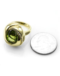 Peridot and Diamond Swirl Ring in Gold