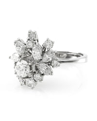 Mid-Century 1.32ctw Diamond Cluster Ring in 18K White Gold