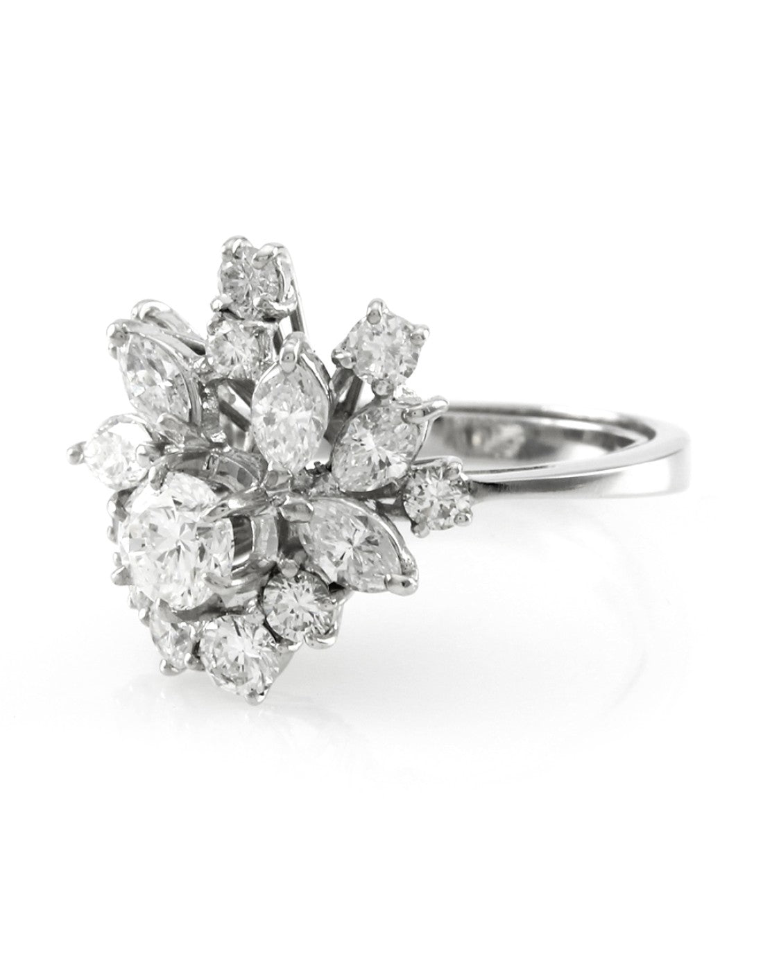 Mid-Century 1.32ctw Diamond Cluster Ring in 18K White Gold