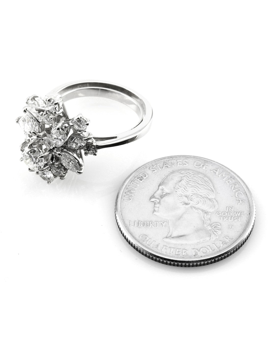Mid-Century 1.32ctw Diamond Cluster Ring in 18K White Gold