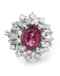 Pink Sapphire & Diamond Cluster Halo Ring in Platinum
