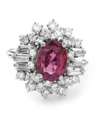 Pink Sapphire & Diamond Cluster Halo Ring in Platinum