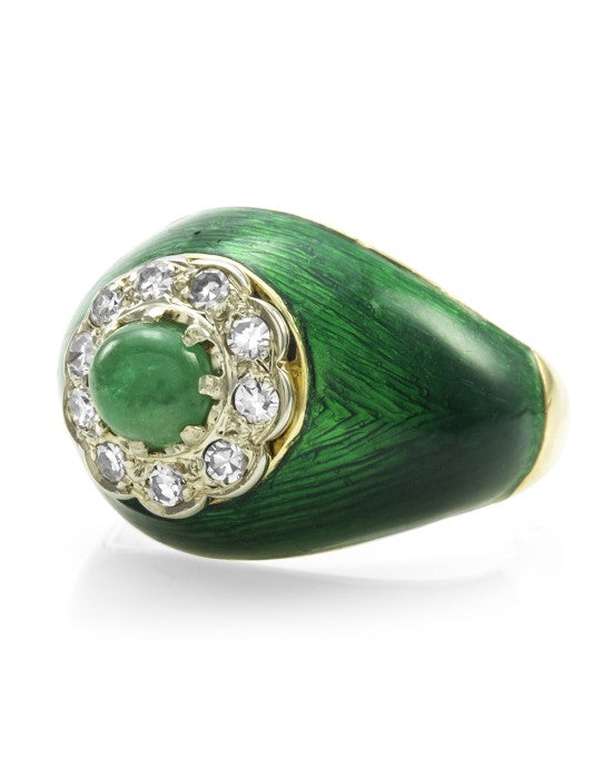 0.60ct Emerald Cabochon & 0.20ctw Diamond Ring in 18K Yellow Gold