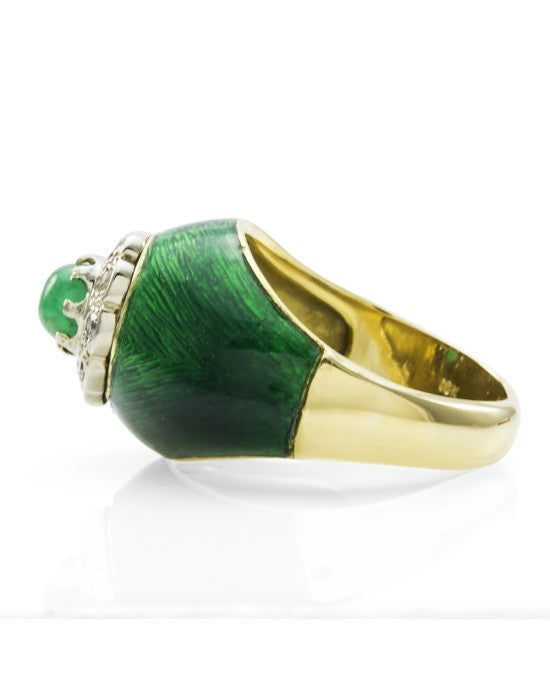 0.60ct Emerald Cabochon & 0.20ctw Diamond Ring in 18K Yellow Gold