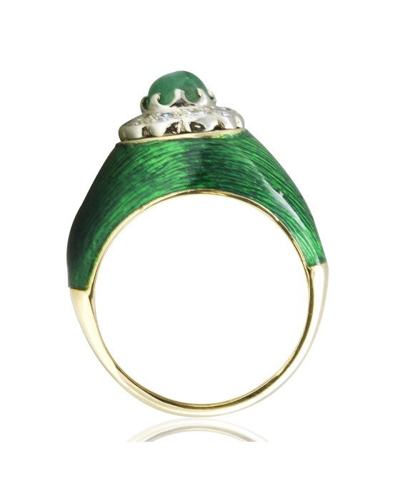 0.60ct Emerald Cabochon & 0.20ctw Diamond Ring in 18K Yellow Gold