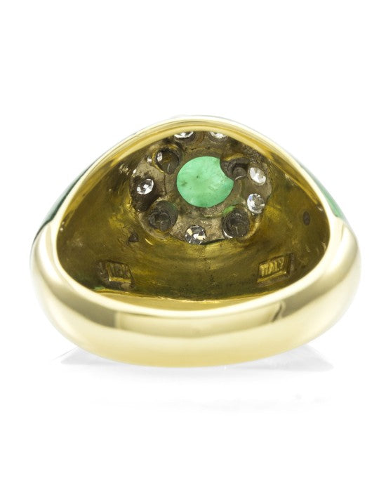 0.60ct Emerald Cabochon & 0.20ctw Diamond Ring in 18K Yellow Gold