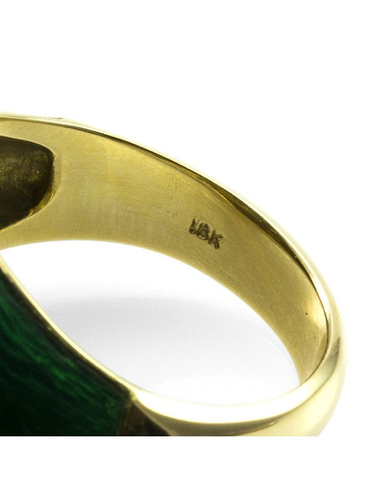 0.60ct Emerald Cabochon & 0.20ctw Diamond Ring in 18K Yellow Gold