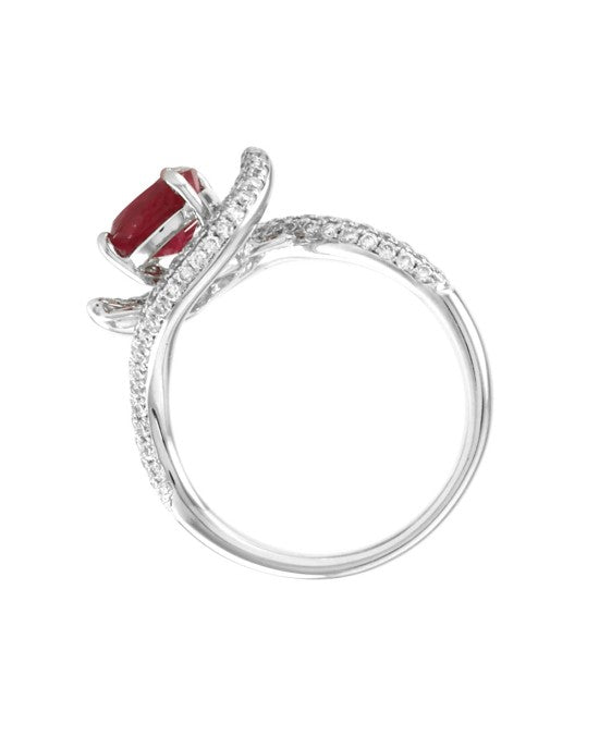2.16ct GIA Certified Burmese Ruby & 1.20ctw Diamond Ring in 18K White Gold