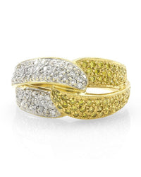 Pave Diamond Crossover Ring w/ White & Yellow Diamonds in 18K Yellow Gold