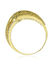Pave Diamond Crossover Ring w/ White & Yellow Diamonds in 18K Yellow Gold