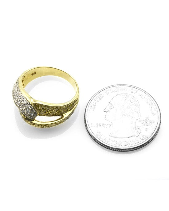 Pave Diamond Crossover Ring w/ White & Yellow Diamonds in 18K Yellow Gold