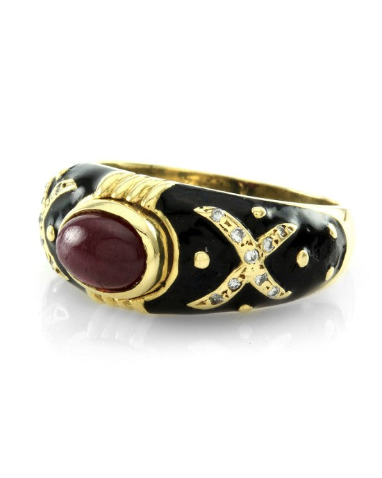 Hidalgo Ruby, Diamond and Enamel Ring in Gold