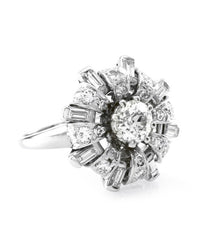 Art Deco 1.65ctw Diamond Staggered Halo Ring in Platinum
