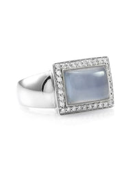 Blue Chalcedony and Pave Diamond Ring in Gold