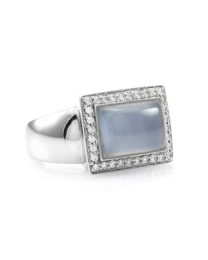 Blue Chalcedony and Pave Diamond Ring in Gold