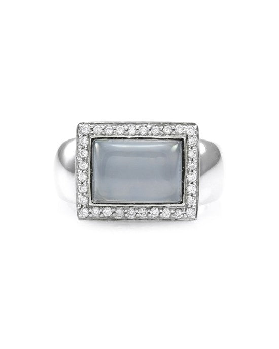 Blue Chalcedony and Pave Diamond Ring in Gold