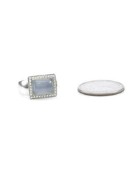 Blue Chalcedony and Pave Diamond Ring in Gold