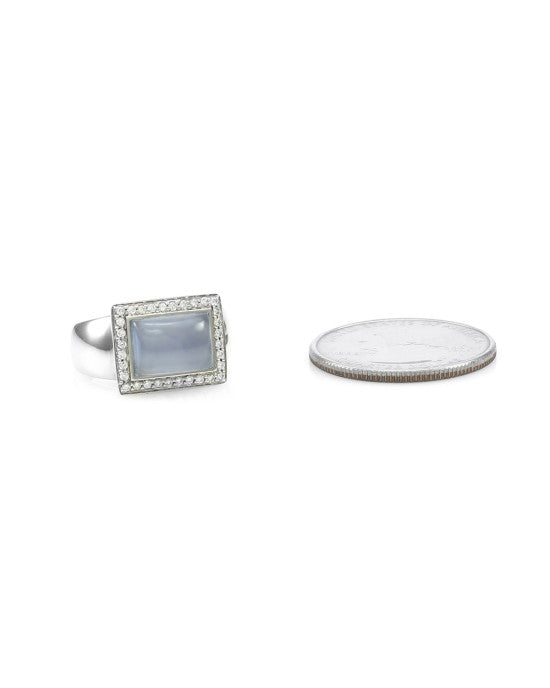 Blue Chalcedony and Pave Diamond Ring in Gold