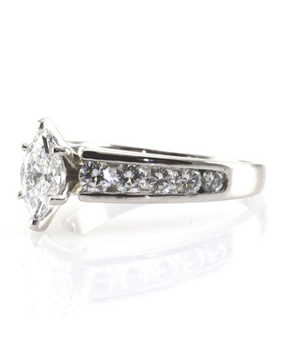 Platinum and Diamond Engagement Ring w/ Marquise and Round Diamonds