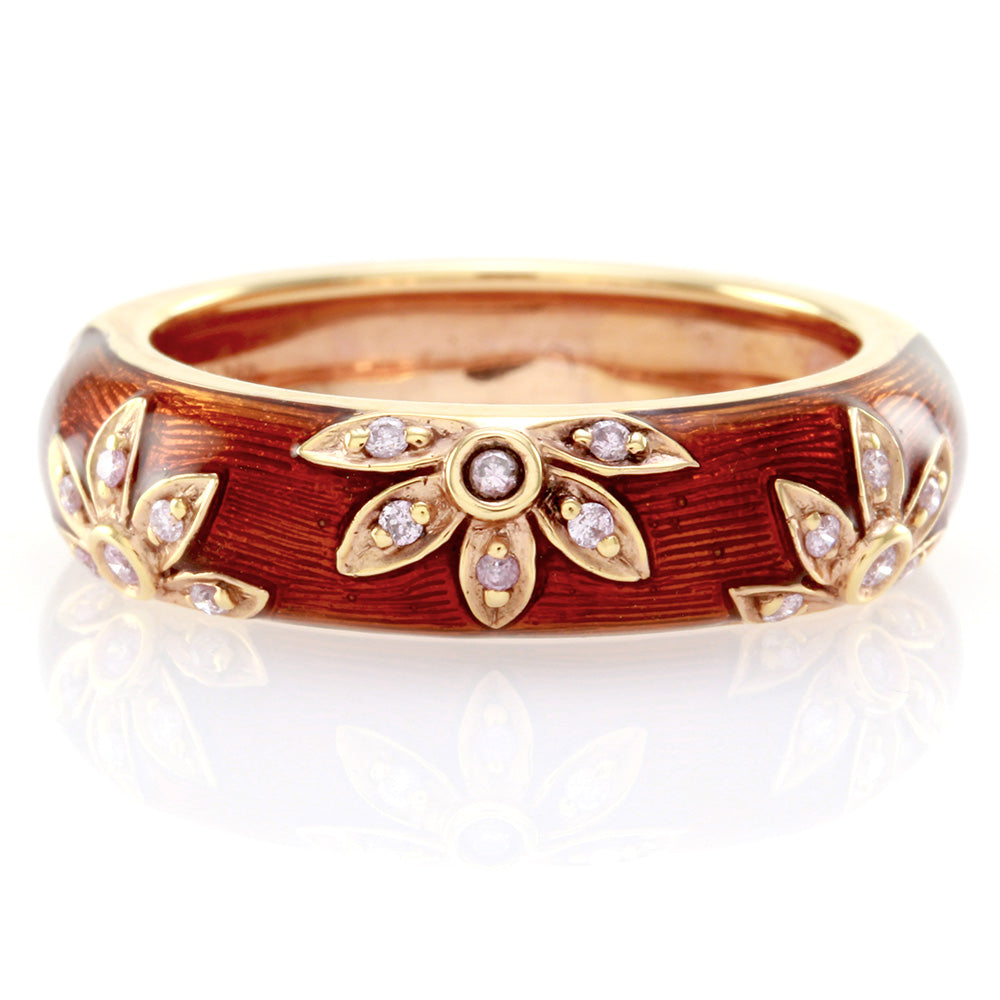Hidalgo Brown Enamel Flower Band 18K Rose Gold Diamonds