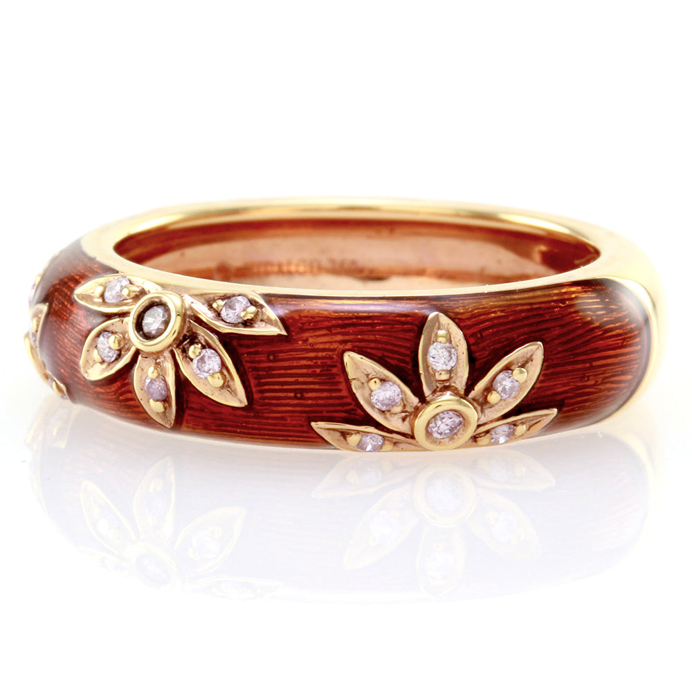 Hidalgo Brown Enamel Flower Band 18K Rose Gold Diamonds