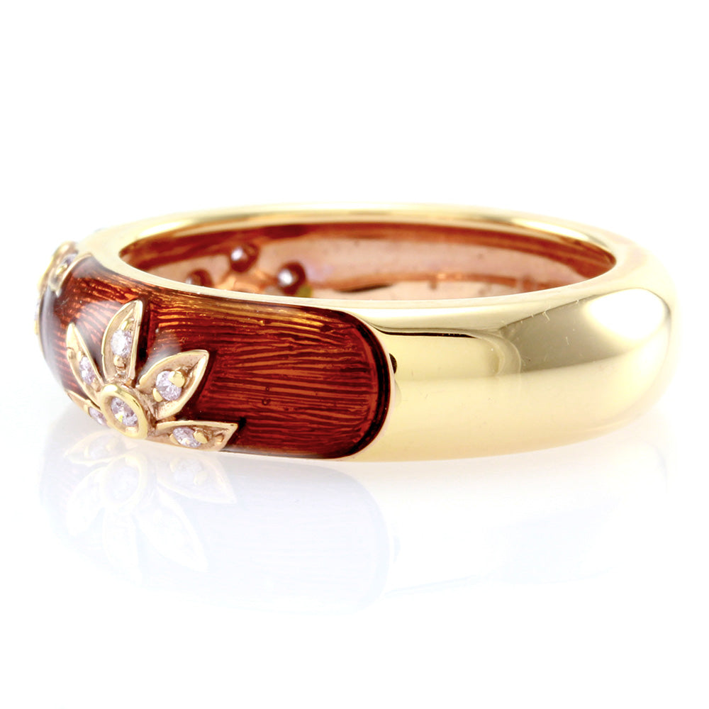 Hidalgo Brown Enamel Flower Band 18K Rose Gold Diamonds