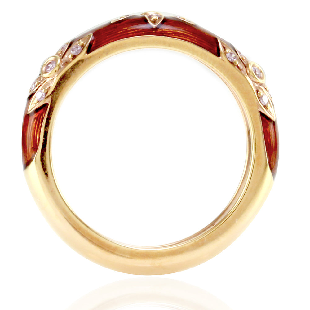 Hidalgo Brown Enamel Flower Band 18K Rose Gold Diamonds
