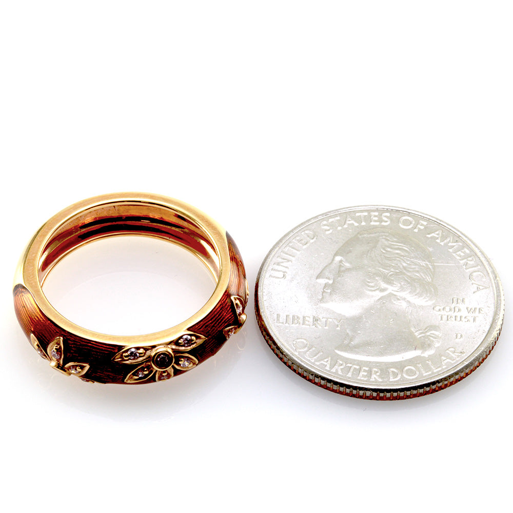 Hidalgo Brown Enamel Flower Band 18K Rose Gold Diamonds