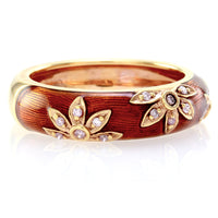 Hidalgo Brown Enamel Flower Band 18K Rose Gold Diamonds
