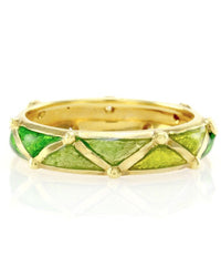 Hidalgo Green Enamel Band w/ 0.06ctw Diamond Station in 18K Yellow Gold SZ 6.25