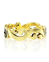 Hidalgo Black Enamel & 0.09ctw Diamond Scroll Band in 18K Yellow Gold SZ 6.5