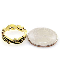 Hidalgo Black Enamel & 0.09ctw Diamond Scroll Band in 18K Yellow Gold SZ 6.5