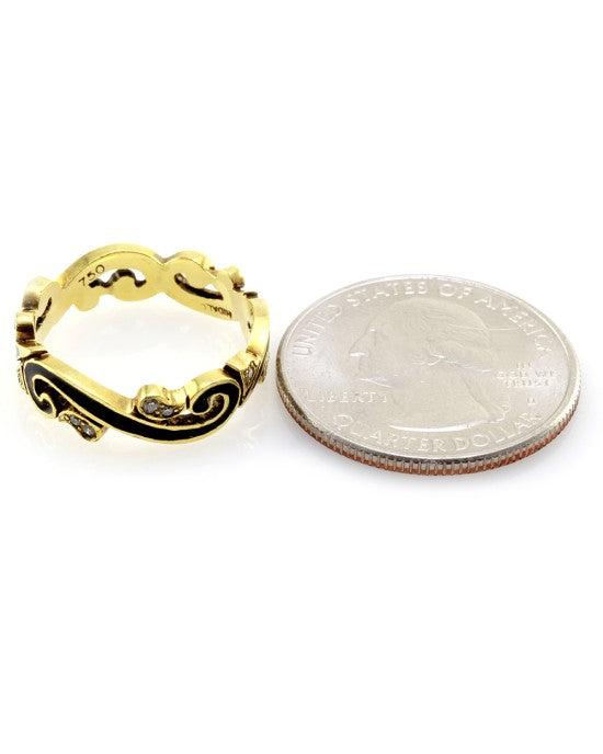 Hidalgo Black Enamel & 0.09ctw Diamond Scroll Band in 18K Yellow Gold SZ 6.5